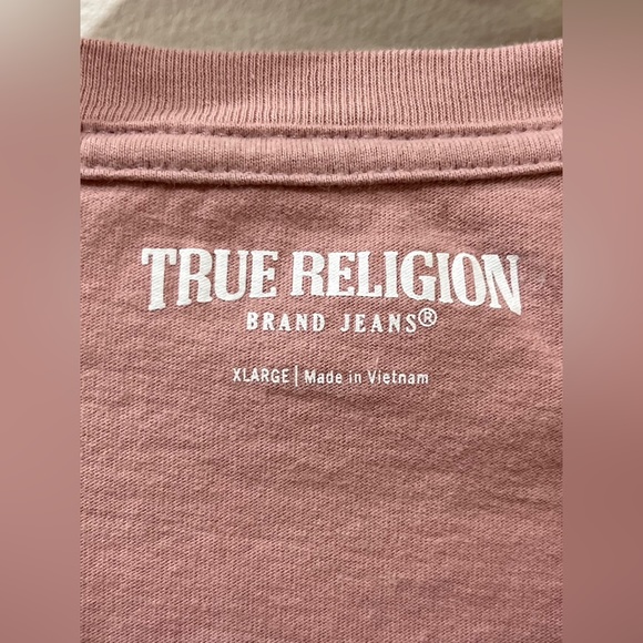 True Religion Jeans Men’s Box Logo Woodrose Pink Short Sleeve Tee Shirt Size XL - Picture 6 of 9
